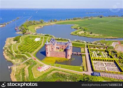 Aerial view from medieval castle &rsquo;Muiderslot&rsquo; in Muiden the Netherlands