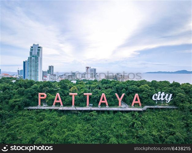 Aerial view Label symbol of Pattaya in Thailand