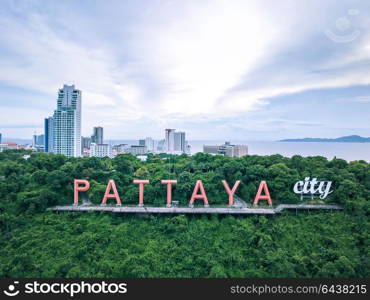 Aerial view Label symbol of Pattaya in Thailand