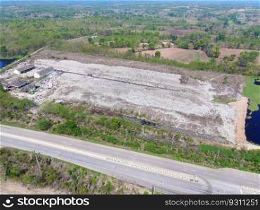 Aerial view landfill garbage waste huge dump environmental pollution problem, Top view on plastic and other industrial waste ecological disaster from above with garbage sorting garbage disposal