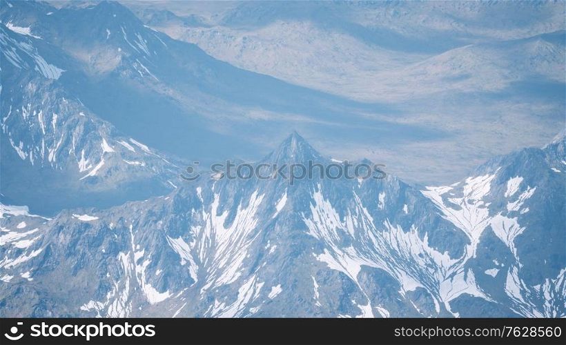 Aerial View Landscape of Mountais with Snow covered