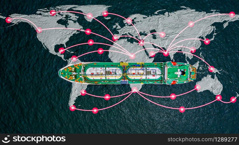 Aerial view LPG tanker ship, Global business liquefied petroleum gas form refinery petrochemical industry, Oversea commercial trade logistic and transportation worldwide by tanker vessel concept