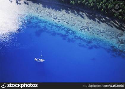 Aerial view of a boat in the ocean, Hawaii, USA