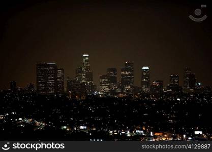 Aerial view of a city at night, Los Angeles, California, USA