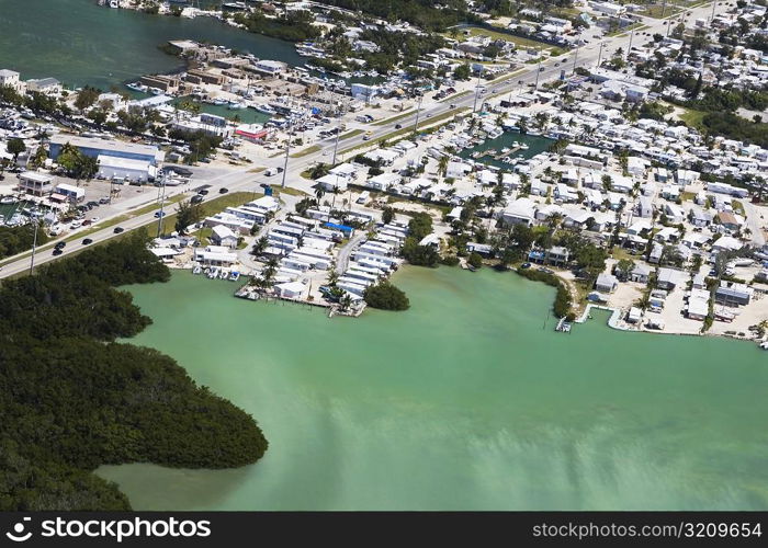 Aerial view of a city by the sea, Florida Keys, Florida, USA