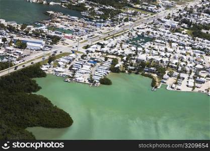 Aerial view of a city by the sea, Florida Keys, Florida, USA