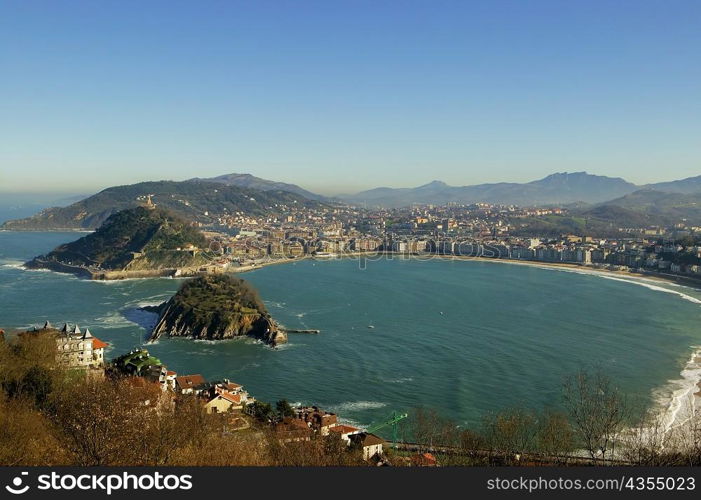 Aerial view of a city by the sea, Spain