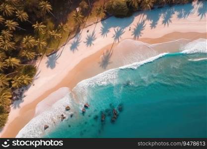 Aerial view of a clean sandy beach. Generative AI