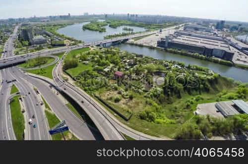 Aerial view of a freeway intersection