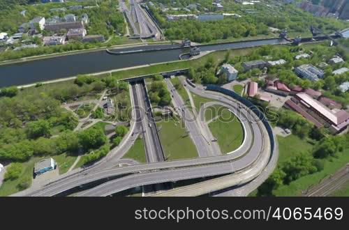 Aerial view of a freeway intersection