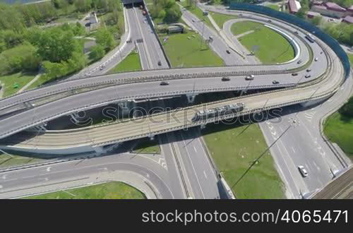 Aerial view of a freeway intersection