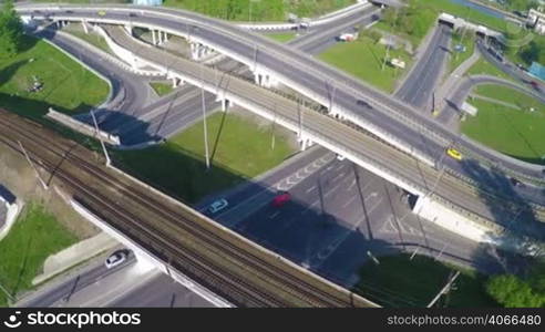 Aerial view of a freeway intersection.