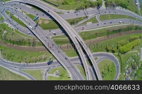 Aerial view of a freeway intersection. Shot in 4K (ultra-high definition (UHD))
