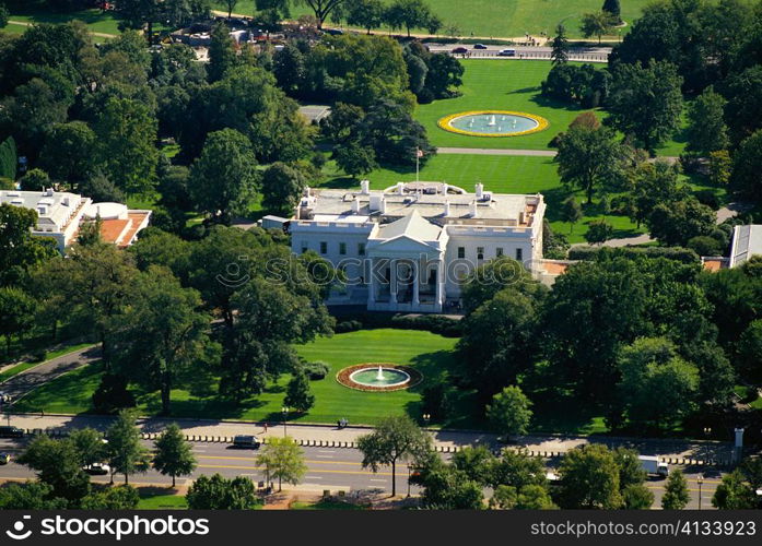 Aerial view of a government building, White House, Washington DC, USA