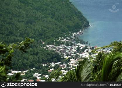 Aerial view of a harbor in St. Lucia, Caribbean