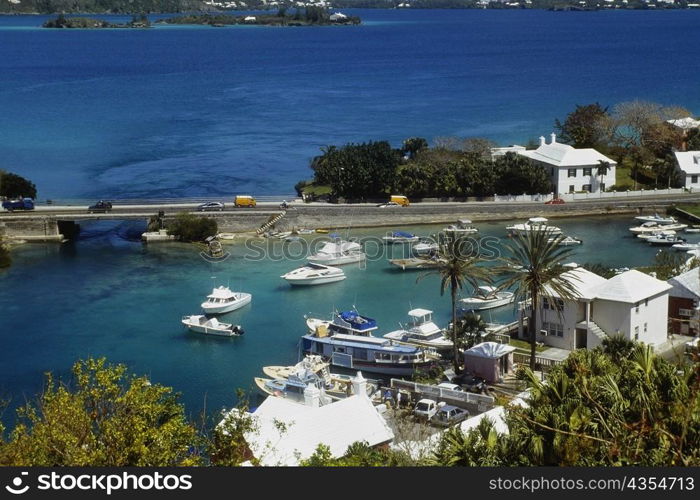 Aerial view of a harbor near a highway, Bermuda