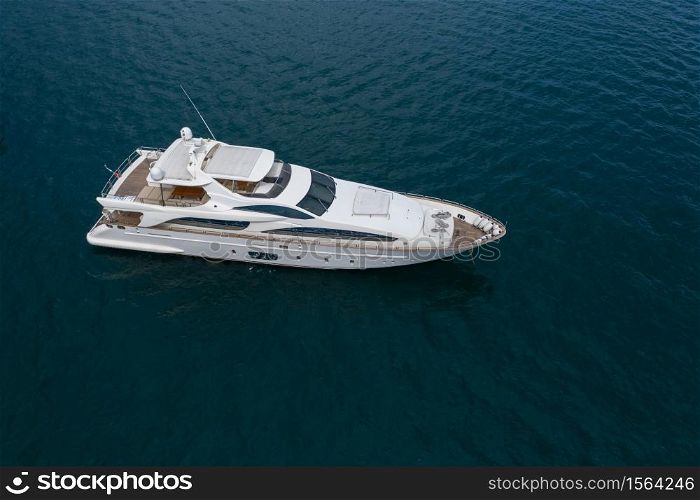 Aerial view of a luxury yacht in sea