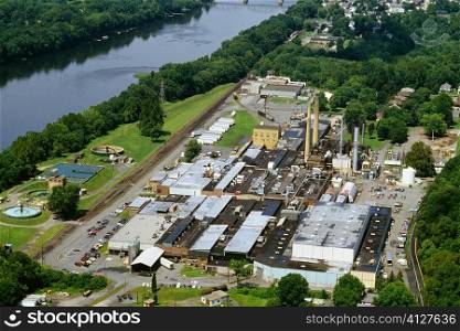 Aerial view of a paper mill, James River Paper Mill, Milford, New Jersey, USA