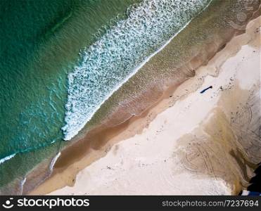 Aerial view of a paradise beach in Galicia, Spain.