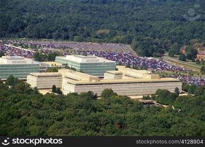 Aerial view of a parking lot beside a government building, CIA headquarters, Virginia, USA