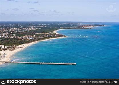 Aerial view of a pier in the sea, Playa Del Carmen, Quintana Roo, Mexico