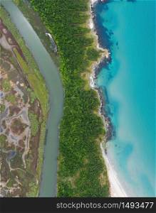 Aerial view of a river around the sea coast