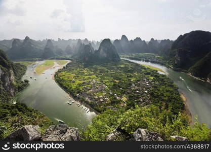 Aerial view of a river, Li River, XingPing, Yangshuo, Guangxi Province, China