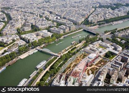 Aerial view of a river passing through a city, Seine River, Paris, France