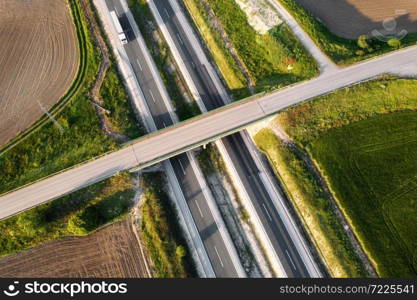 Aerial view of a rural highway intersection. High quality photo .. Aerial view of a rural highway intersection.