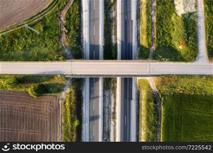 Aerial view of a rural highway intersection. High quality photo .. Aerial view of a rural highway intersection.
