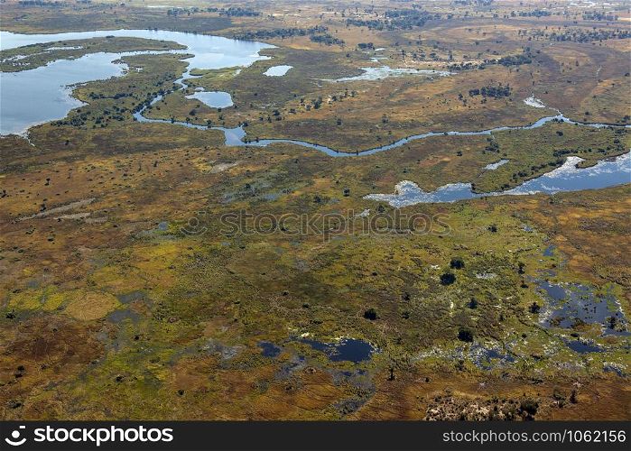 Aerial view of a small part of the Okavango Delta in northern Botswana, Africa.
