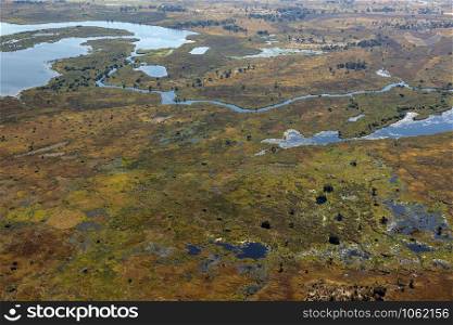 Aerial view of a small part of the Okavango Delta in northern Botswana, Africa.