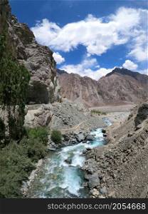 Aerial view of a stream at Nubra Valley, Ladakh, India