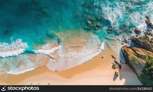 Aerial View of a Stunning Coastline with Turquoise Water Meeting a White Sandy Beach. Generative ai. High quality illustration. Aerial View of a Stunning Coastline with Turquoise Water Meeting a White Sandy Beach. Generative ai