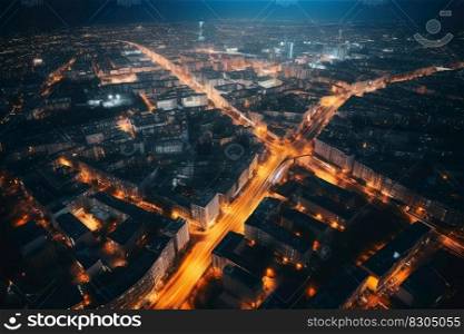 Aerial view of a town long exposure with lots of lights created with generative AI technology