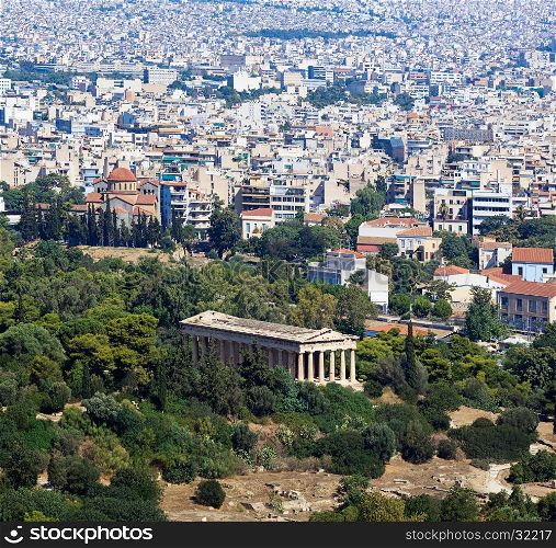 Aerial view of Agora, Temple of Hephaestus