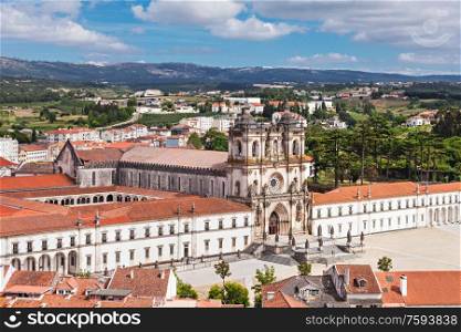 Aerial view of Alcobaca Monastery in Alcobaca, Portugal