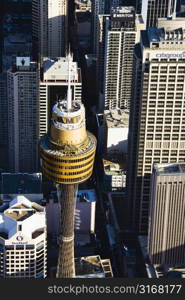 Aerial view of AMP Tower in Sydney, Australia.