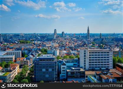 Aerial view of Antwerp city cetner with Cathedral of Our Lady Antwerp, Belgium. Aerial view of Antwerp