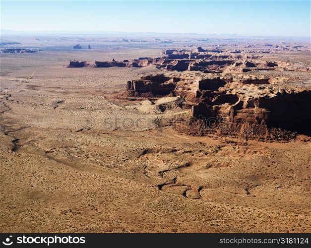 Aerial view of Arizona desert canyon landscape.