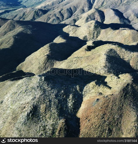 Aerial view of Arizona landscape with mountain range.