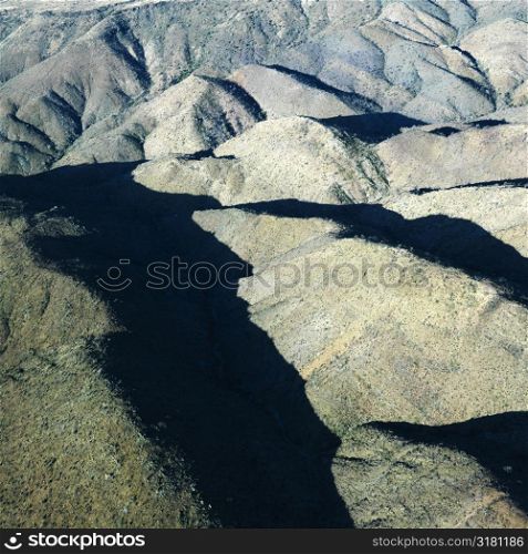 Aerial view of Arizona landscape with mountain range.