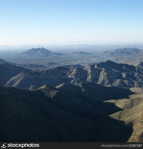 Aerial view of Arizona landscape with mountain range.