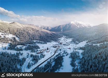 Aerial view of Arkhyz ski resort, Russia