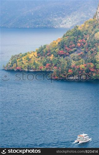 aerial view of Autumn fall mountain with Lake towada in Aomori Tohoku Japan