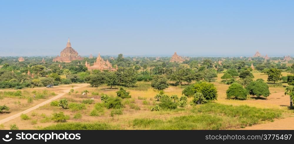 Aerial view of Bagan plains