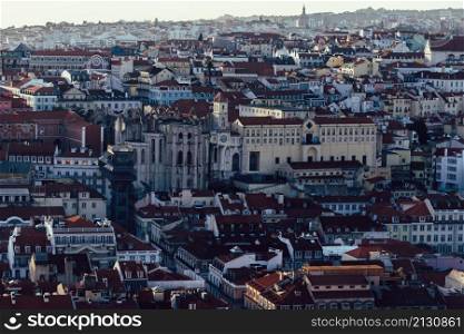 Aerial View of Baixa district in Lisbon, Portugal