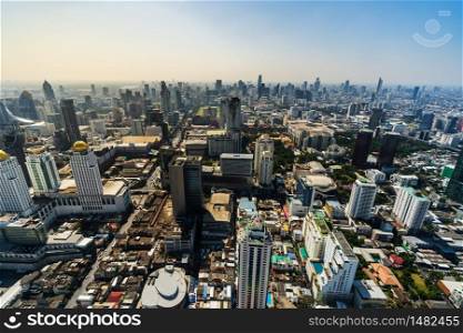 aerial view of Bangkok city downtown skyline of Thailand , Cityscape