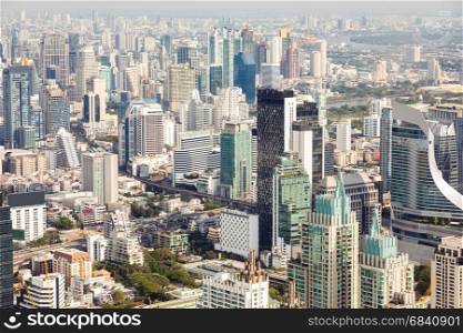 Aerial view of Bangkok cityscape skyline downtown Thailand