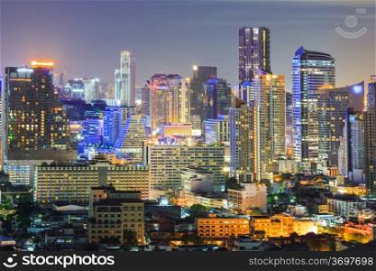 Aerial view of Bangkok downtown Skyline at night